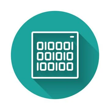 White line Binary code icon isolated with long shadow background. Green circle Stock Illustration