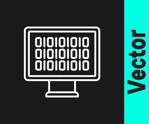 White line Binary code icon isolated on black background. Vector Stock Illustration