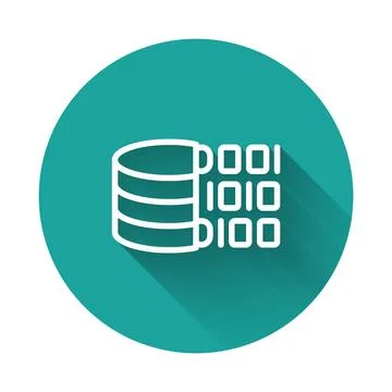 White line Binary code icon isolated with long shadow background. Green circle Stock Illustration