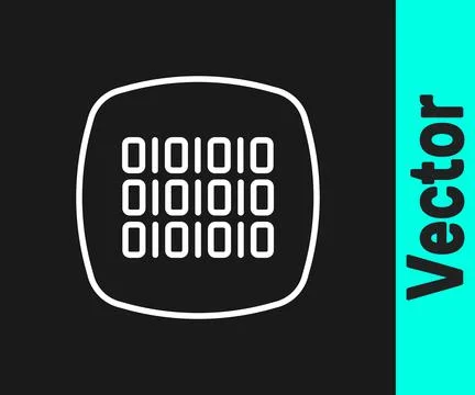 White line Binary code icon isolated on black background.  Vector Stock Illustration