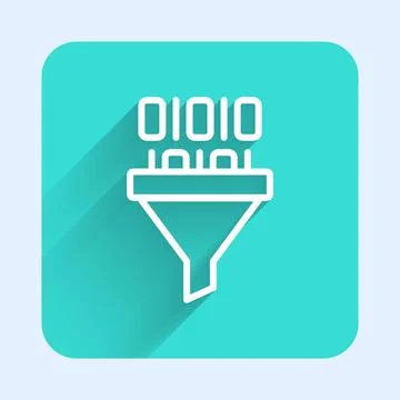 White line Binary code icon isolated with long shadow background. Green squar Stock Illustration