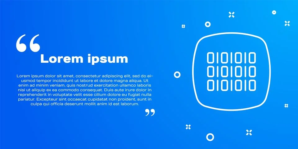 White line Binary code icon isolated on blue background.  Vector Illustrazione stock