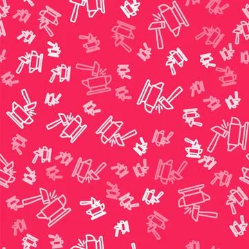 White line Blacksmith anvil tool and hammer icon isolated seamless pattern on Stock Illustration