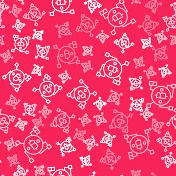 White line Blockchain technology Bitcoin icon isolated seamless pattern on red 库存插图