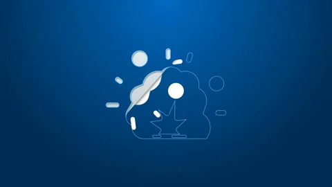 White line Bomb explosion with shrapnel and fireball icon isolated on blue Video stock 144295752