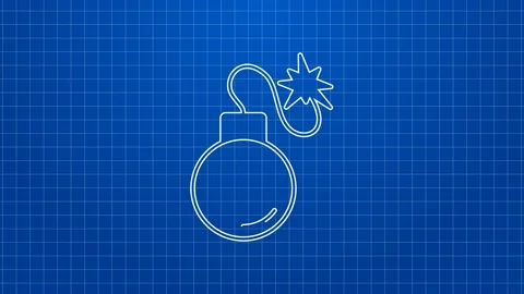 White line Bomb ready to explode icon isolated on blue background. 4K Video Stock Footage 169324342
