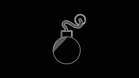 White line Bomb ready to explode icon isolated on black background. 4K Video Stock Footage 203642065
