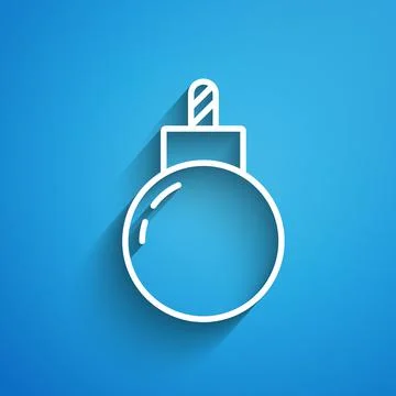 White line Bomb ready to explode icon isolated on blue background. Long shadow 库存插图
