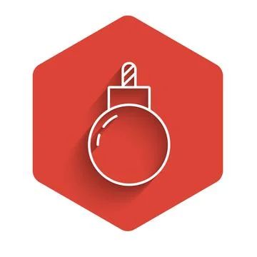 White line Bomb ready to explode icon isolated with long shadow. Red hexagon Illustrazione stock