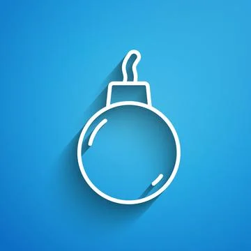 White line Bomb ready to explode icon isolated on blue background. Long shadow Stock Illustration