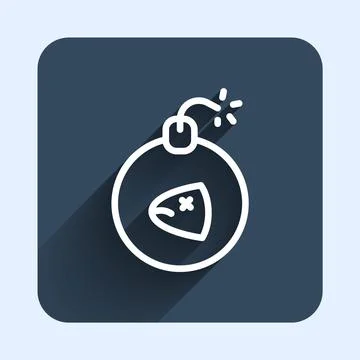 White line Bomb ready to explode icon isolated with long shadow background. Blue Stock Illustration