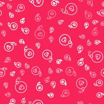 White line Bomb ready to explode icon isolated seamless pattern on red Stock Illustration