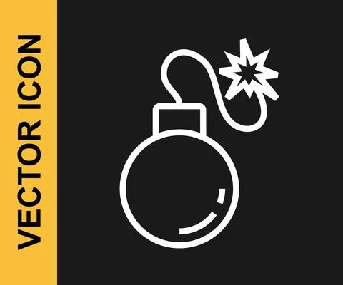 White line Bomb ready to explode icon isolated on black background. Vector Stock Illustration