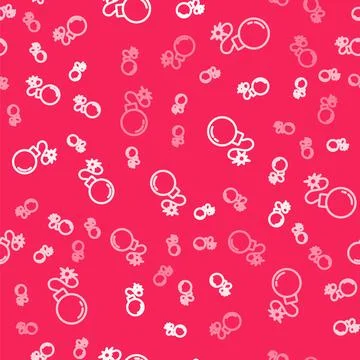 White line Bomb ready to explode icon isolated seamless pattern on red Illustrazione stock