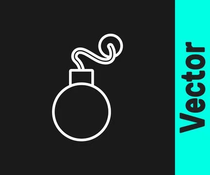 White line Bomb ready to explode icon isolated on black background. Vector Stock Illustration