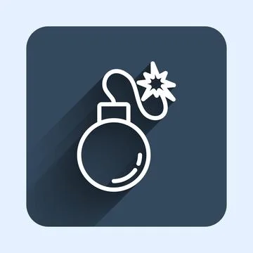 White line Bomb ready to explode icon isolated with long shadow background. Blue Stock Illustration