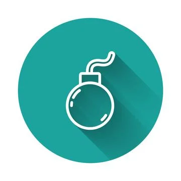 White line Bomb ready to explode icon isolated with long shadow. Green circ.. Stock Illustration