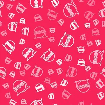 White line Boo speech bubble icon isolated seamless pattern on red background Illustrazione stock