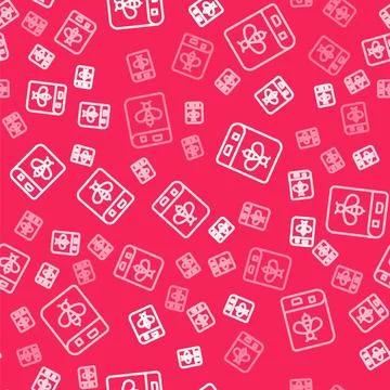 White line Book about bee icon isolated seamless pattern on red background イラスト素材