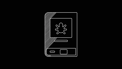 White line Book about insect icon isolated on black background. 4K Video motion Stock Footage 203383642