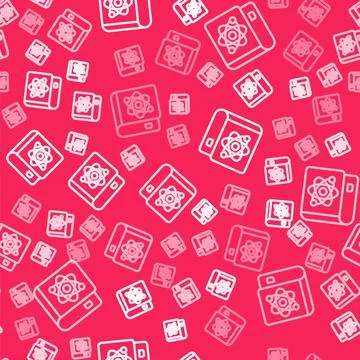 White line Book about physics icon isolated seamless pattern on red background Stock Illustration
