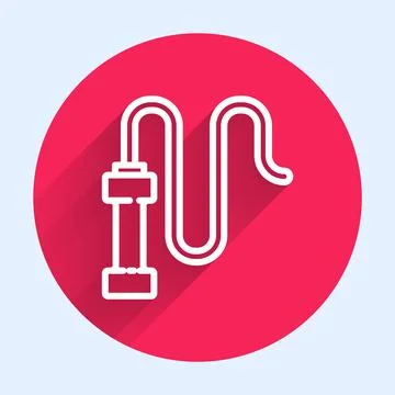 White line Braided leather whip icon isolated with long shadow. Red circle Stock Illustration