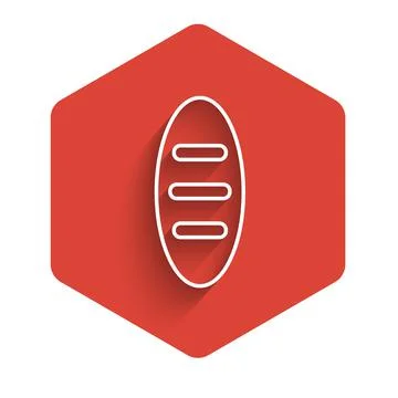 White line Bread loaf icon isolated with long shadow. Red hexagon button. Vector Stock Illustration
