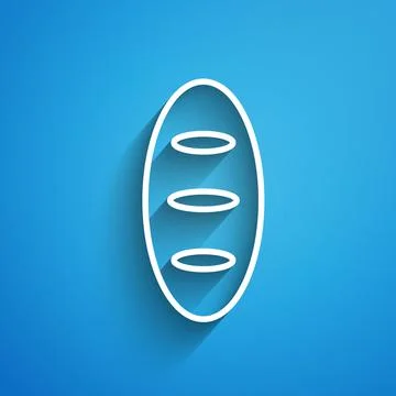 White line Bread loaf icon isolated on blue background. Long shadow. Vector Stock Illustration