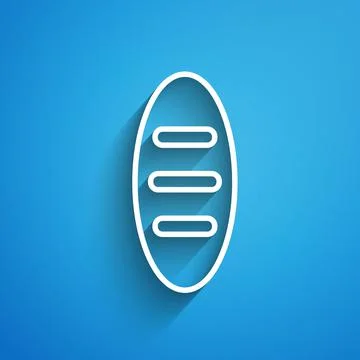 White line Bread loaf icon isolated on blue background. Long shadow. Vector Illustrazione stock