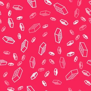 White line Brick icon isolated seamless pattern on red background. Vector 스톡 일러스트