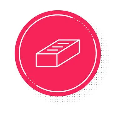White line Brick icon isolated on white background. Red circle button. Vector Stock Illustration