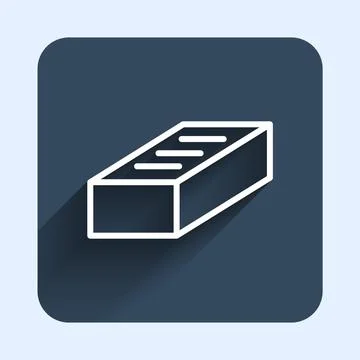 White line Brick icon isolated with long shadow background. Blue square button 스톡 일러스트