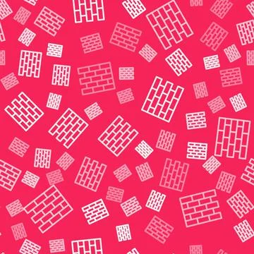 White line Bricks icon isolated seamless pattern on red background. Vector Stock Illustration