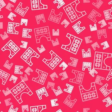 White line Bridge for train icon isolated seamless pattern on red background Stock Illustration