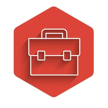 White line Briefcase icon isolated with long shadow. Business case sign Stock Illustration