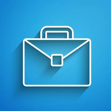 White line Briefcase icon isolated on blue background. Business case sign. Bu Stock Illustration