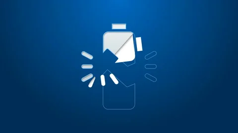 White line Broken battery icon isolated on blue background. 4K Video motion Stock Footage 144222219