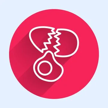 White line Broken egg icon isolated with long shadow. Happy Easter. Red circle Stock Illustration