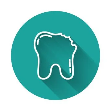 White line Broken tooth icon isolated with long shadow. Dental problem icon Stock Illustration