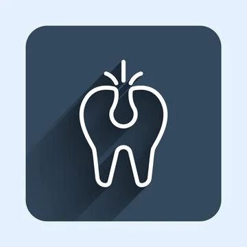 White line Broken tooth icon isolated with long shadow background. Dental 스톡 일러스트