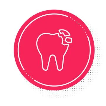 White line Broken tooth icon isolated on white background. Dental problem icon Stock Illustration