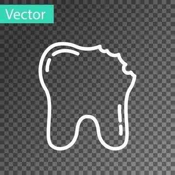 White line Broken tooth icon isolated on transparent background. Dental problem Stockillustratie