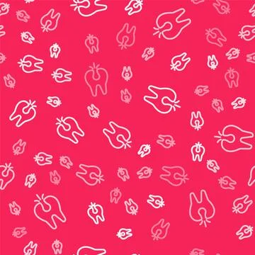 White line Broken tooth icon isolated seamless pattern on red background. Dental 스톡 일러스트