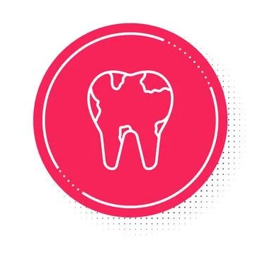 White line Broken tooth icon isolated on white background. Dental problem ico Illustrazione stock