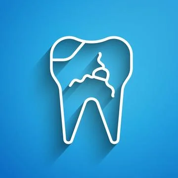 White line Broken tooth icon isolated on blue background. Dental problem ic.. Stock Illustration