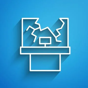 White line Broken window icon isolated on blue background. Damaged window Ilustración de archivo