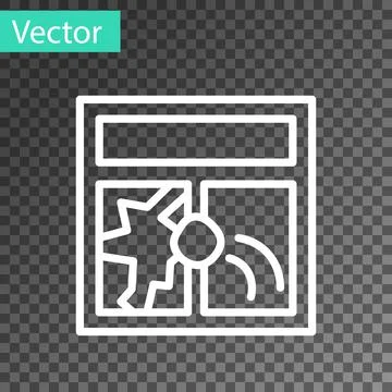 White line Broken window icon isolated on transparent background. Damaged window Ilustración de archivo