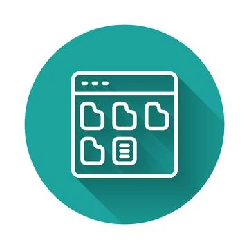 White line Browser files icon isolated with long shadow background. Green c.. Stock Illustration