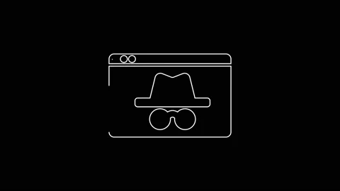 White line Browser incognito window icon isolated on black background. 4K Video Stock Footage 147226259