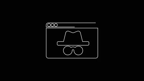 White line Browser incognito window icon isolated on black background. 4K Video Stock Footage 167597172